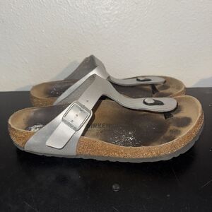 Birkenstock Gizeh Sandals 39 US 8 Metallic Slate Gray Leather Thong Women